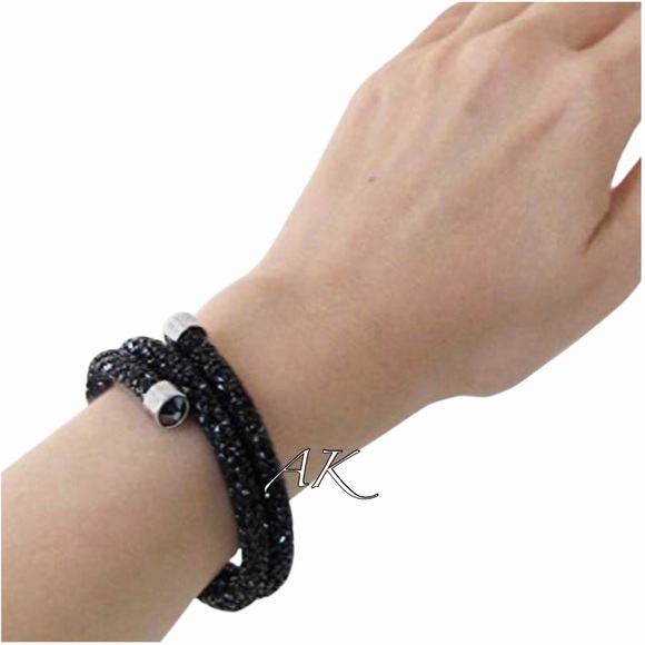 Swarovski Black Crystaldust Double Bangle Bracelet with Silver Accents Crystal - Picture 3 of 4